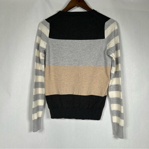 GAP Womens Crewneck Color Block Sweater Black, Gray, and Tan Stripes - Picture 2 of 8